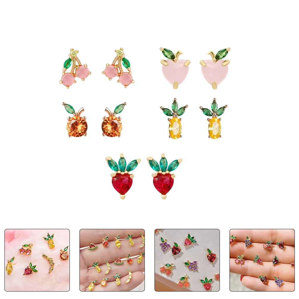 

5 пар индивидуальные висячие серьги в форме фруктов креативные серьги-гвоздики