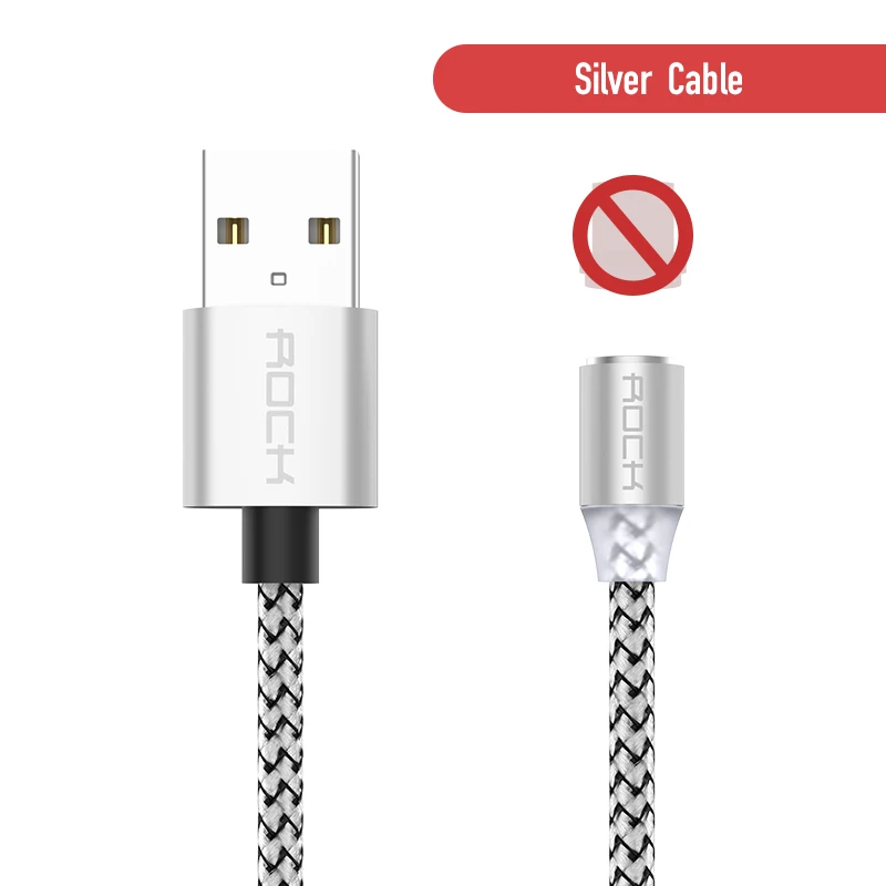 Only Silver Cable ROCK светодиодный магнитный кабель Micro usb type C, зарядное устройство для Xiaomi Redmi Note 8, iPhone X, samsung S9, huawei, быстрая зарядка, USB C, 1 м - Цвет: Only Silver Cable