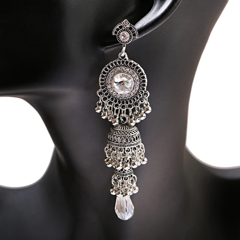 Женские винтажные этнические серебряные индийские Jhumka Bell серьги с кисточками Ретро цыганские золотые висячие серьги вrincos бижутерия