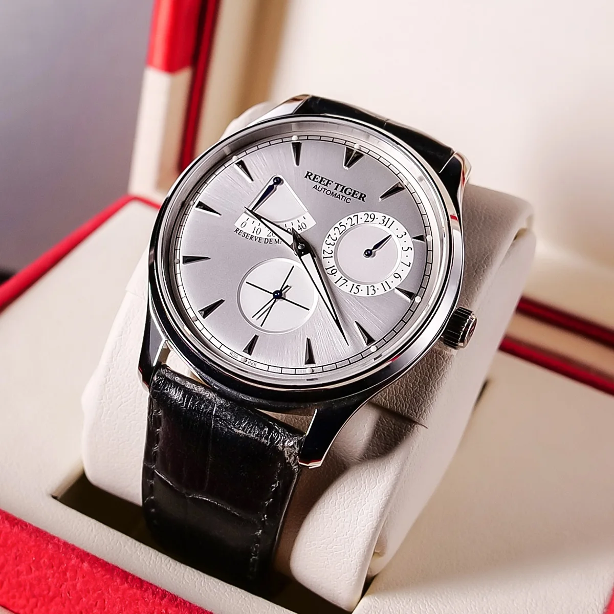 Мужские повседневные часы Reef Tiger/RT стальные автоматические с календарем и