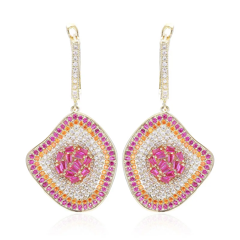 

Creative Flower Earrings Summer Trend Wedding Jewellery Micro Pave Cubic Zirconia Dangle pendientes boucle oreille femme