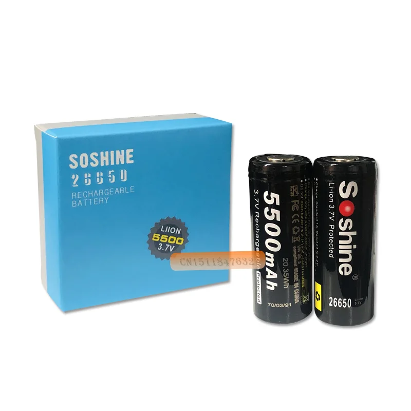 4 шт./лот Soshine 26650 3 7 В 5500 мАч Защищенный Литий ионный аккумулятор|soshine 26650|lithium
