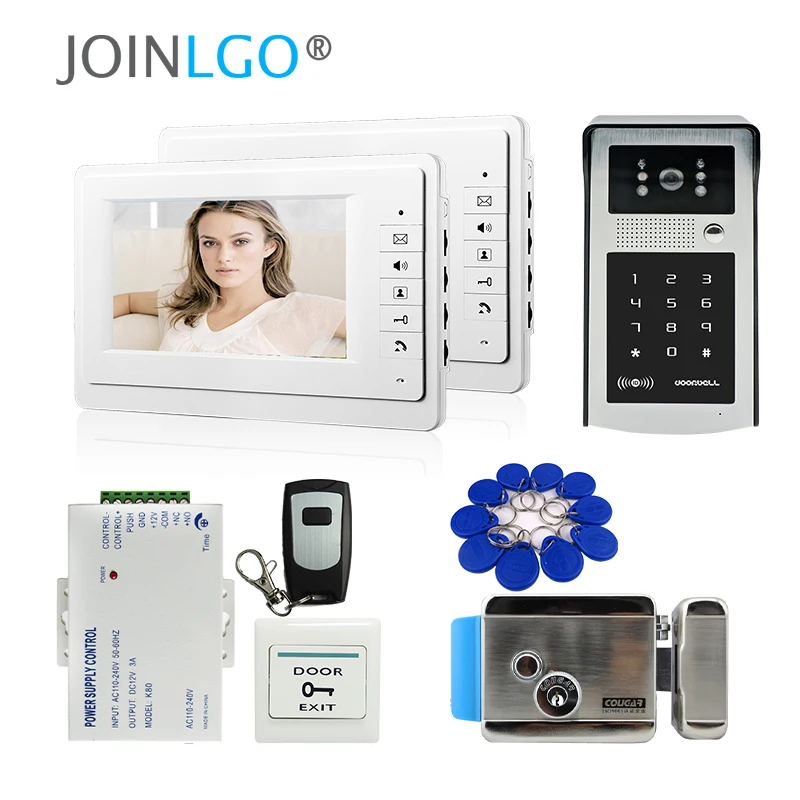 Видеодомофон TFT 7 дюймов с 2 экранами и уличной клавиатурой RFID кодом|door phone intercom