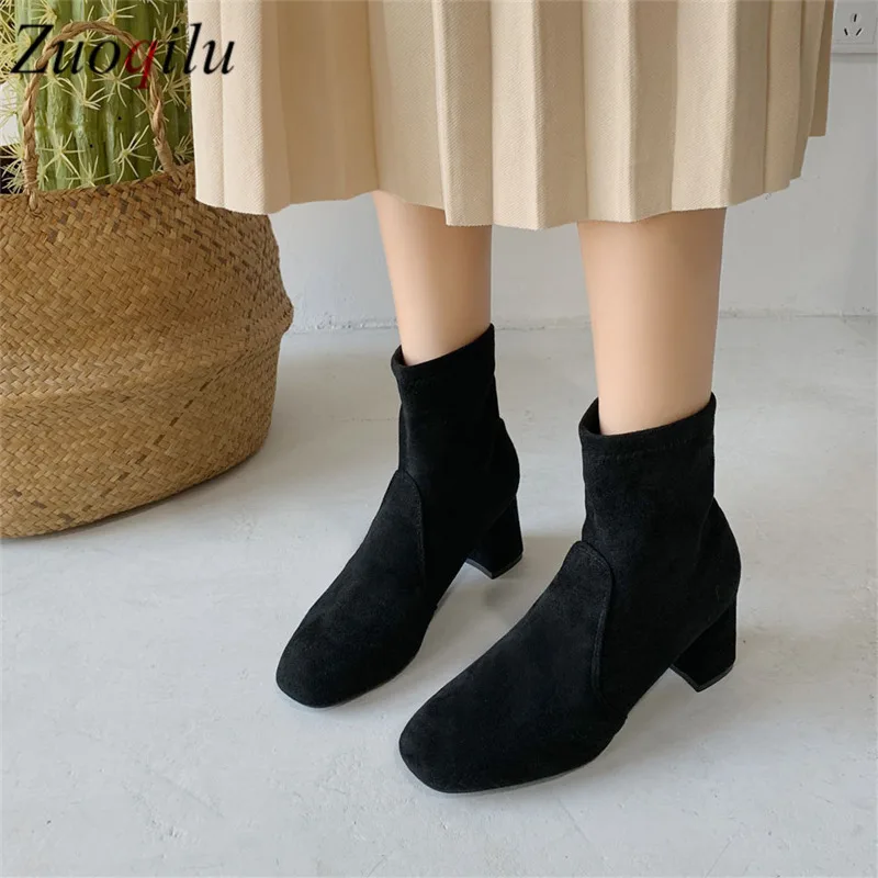 Новинка 2019 года ботильоны для женщин из искусственной замши Черные Ботинки martin