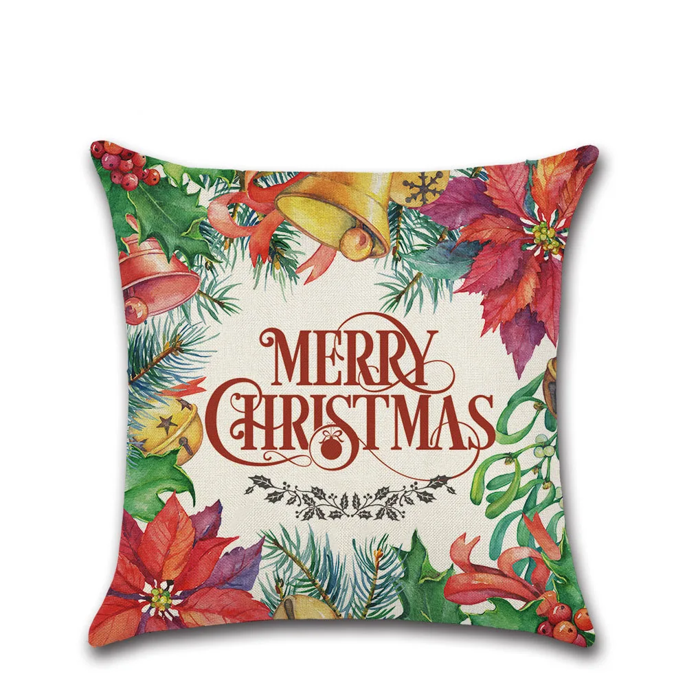 

Cartoon Christmas Linen Cushion Cover Decorative Pillowcase Cute Christmas Tree Santa Claus 45*45cm Pillow Case