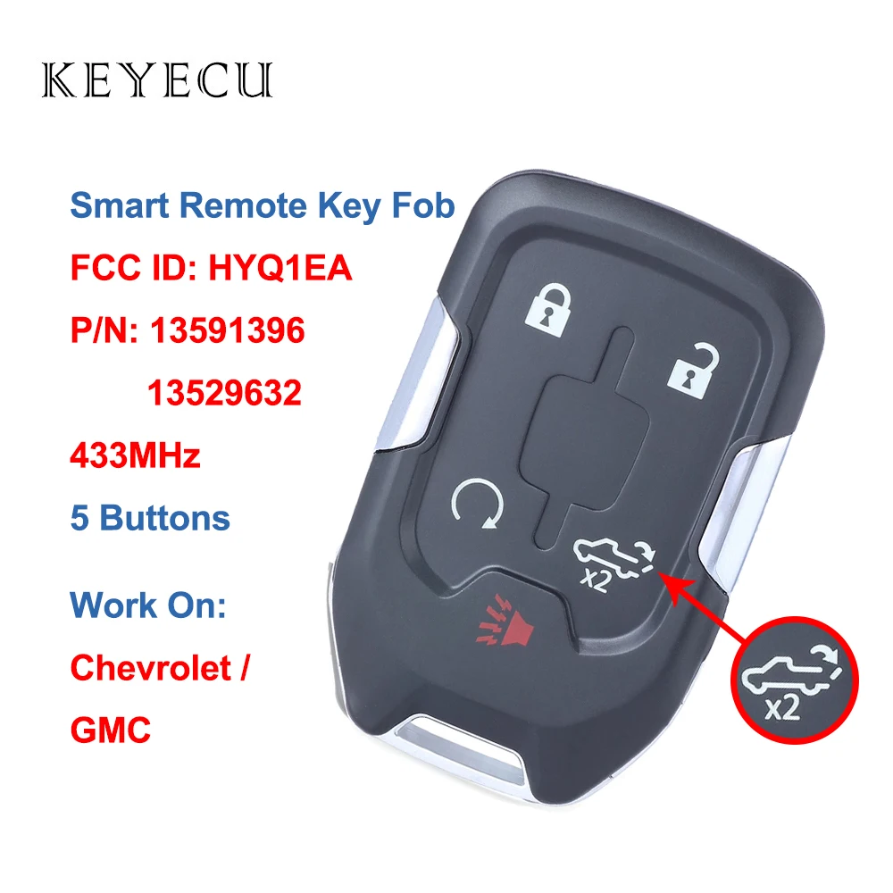 

Keyecu Smart Remote Car Key Fob 433MHz ID46 Chip for Chevrolet Silverado for GMC Sierra 1500 2500 3500 HYQ1EA 13591396 13529632