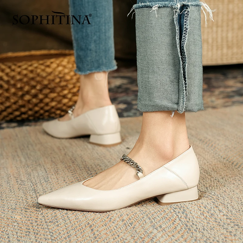 

SOPHITINA Concise Flats Women Solid Chain Two Wear Comfortable Shoes Pointed Toe Shallow Leather All-match Female Shoes AO230