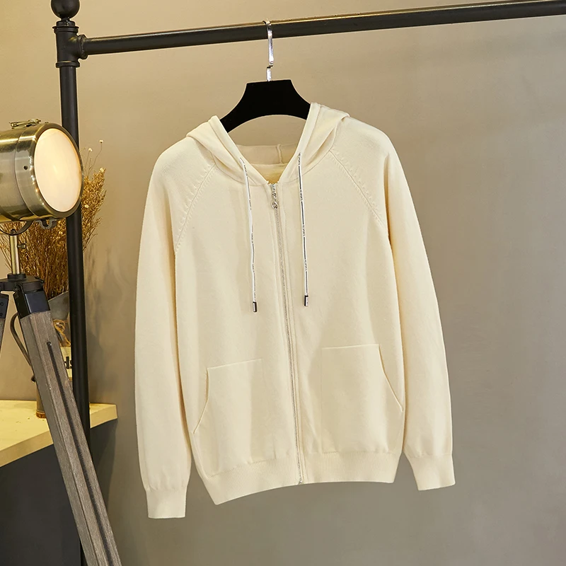 Женский свитер с капюшоном GIGOGOU трикотажный кардиган на молнии длинными рукавами