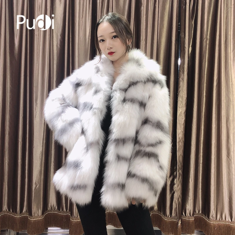 Pudi женская теплая зимняя шуба из натурального Лисьего меха куртка пальто женские
