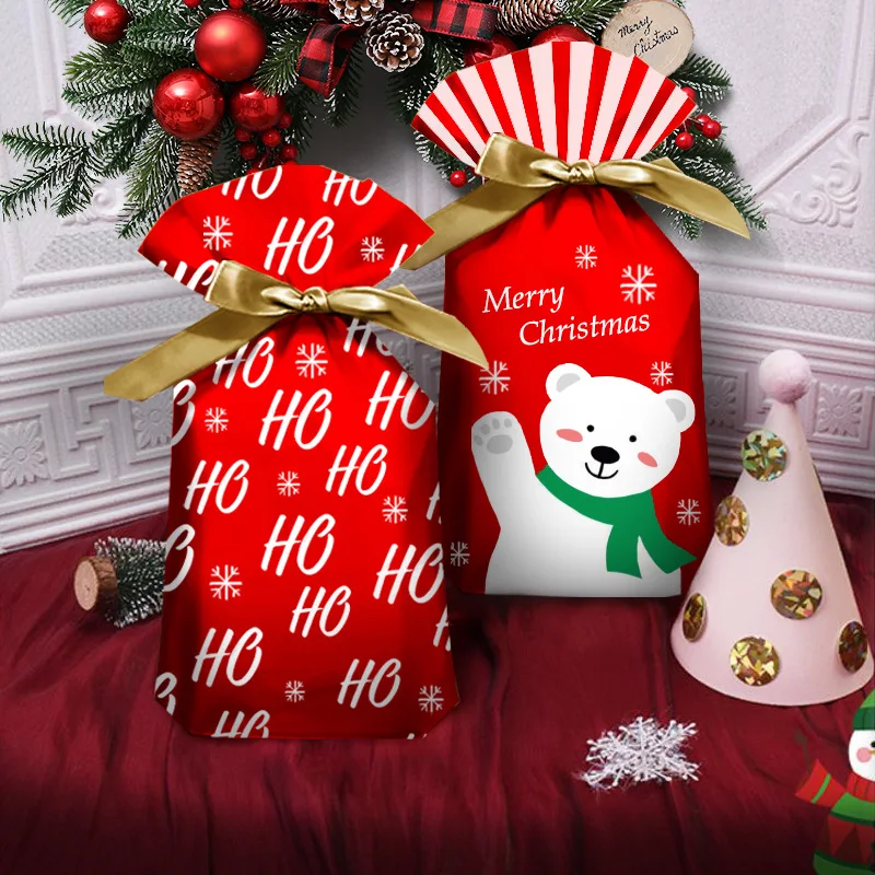 

50 шт., рождественские подарочные пакеты, Рождественская Подарочная коробка, мешок для конфет, печенья, рождественские украшения, Подарочный...