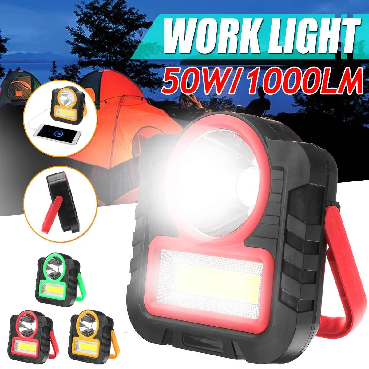 

Led Portable Spotlight COB Led Work Light Rechargeable USB Battery Outdoor Light For Hunting Camping Led Latern Flashlight