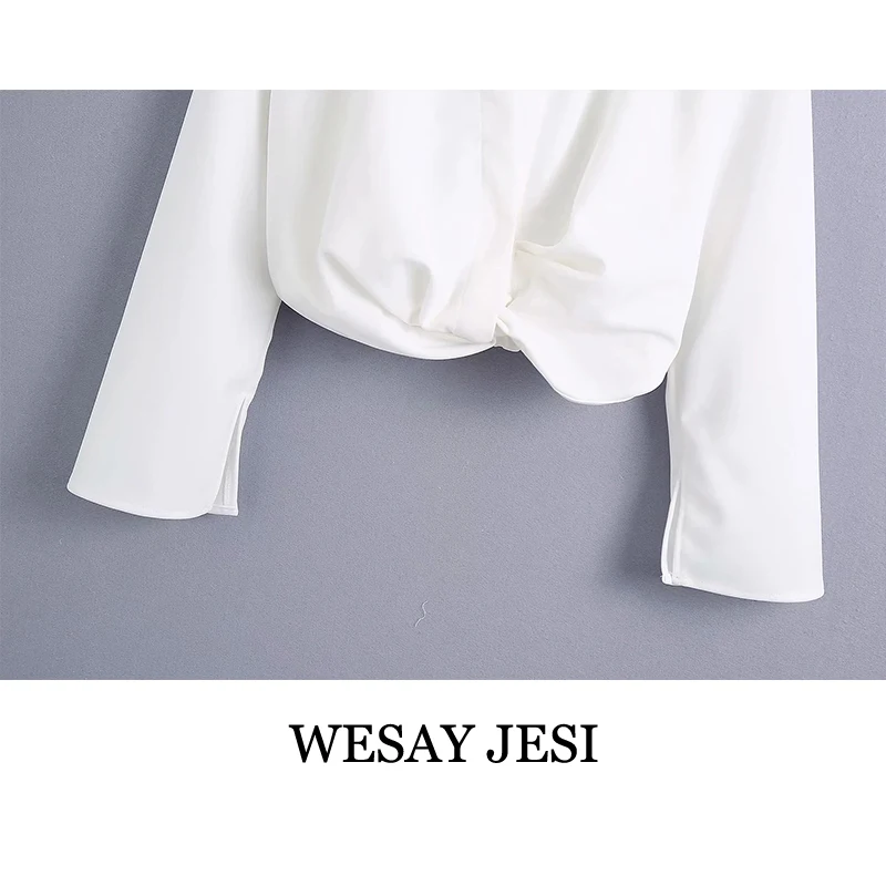 

WESAY JESI Za Suit 2021 White Shirt V-neck Long Sleeve Short Top Side Split Skirt Fashion Solid Color Suit Streetwear Elegant