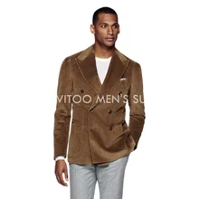 New Corduroy Men Suits Slim Fit Blazer/Winter Warm High-Quality Coat/Wedding Male Suits Business Set/Classic Brown Jacket Supply (3)