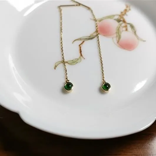 

Natural Glass Type Chalcedony Green Egg S925 Sterling Silver Inlaid Hanging Earrings Small and Beautiful Exquisite