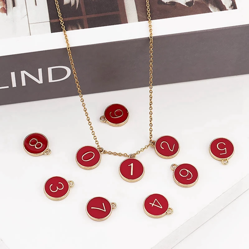 

20PCS Jewelry Making Letter Drip Oil Double-Sided Enamel Number First Charm DIY Bracelet Pendant Creamy-White & Red