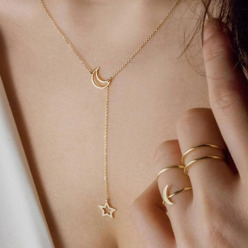 

New Mix Style Girls Fashion Moon Star Pendant Necklaces Clavicle Chain Necklaces for Women Valentine's Day Gifts Banquet