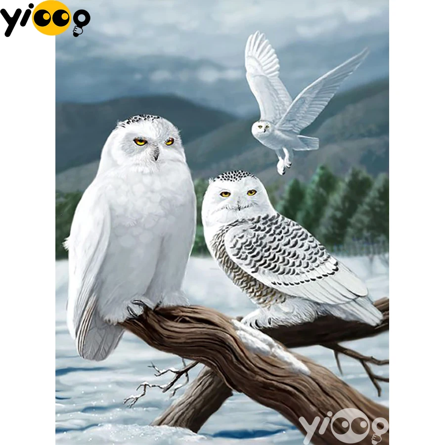 

Алмазная мозаика «Совы и снежки», квадратная/круглая, AX2828