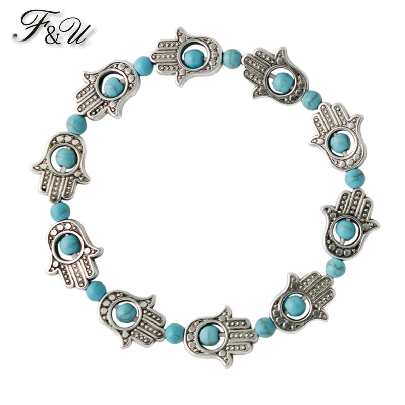 F & U винтажные Подвески с бусинами браслет подвеской в виде ладони модные