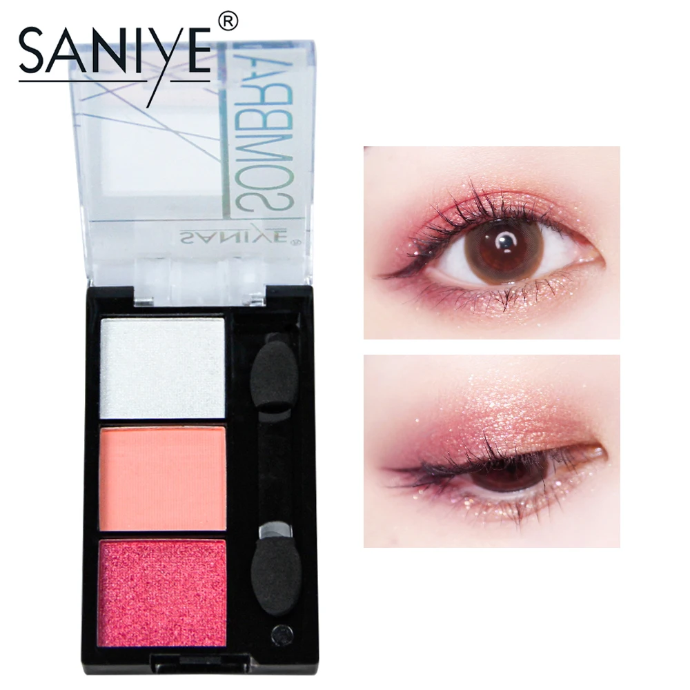 SANIYE блеск 3 цвета водонепроницаемый Минеральные тени для век Палитра Портативный