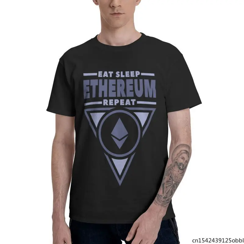 

Vintage Eat Sleep Ethereum Men Novelty T Shirt Short Sleeve Blockchain Crypto Cryptocurrency Urban Unisex Summer Trend
