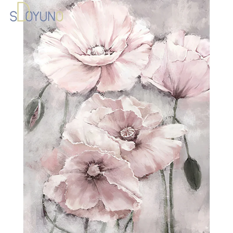 

SDOYUNO DIY Painting By Numbers Kits Pink Flower Oil Picture On Canvas Coloring By Number Modern Home Decor Wall Art Crafts