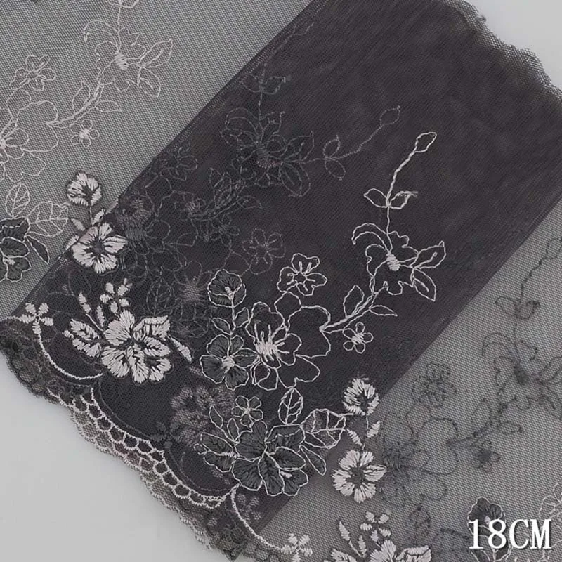 

28Yards 18cm Wide Flowers Mesh Tulle Lace Trim Floral Bra Clothes Accessories Dress Sewing Applique Lingerie Grey Fabrics