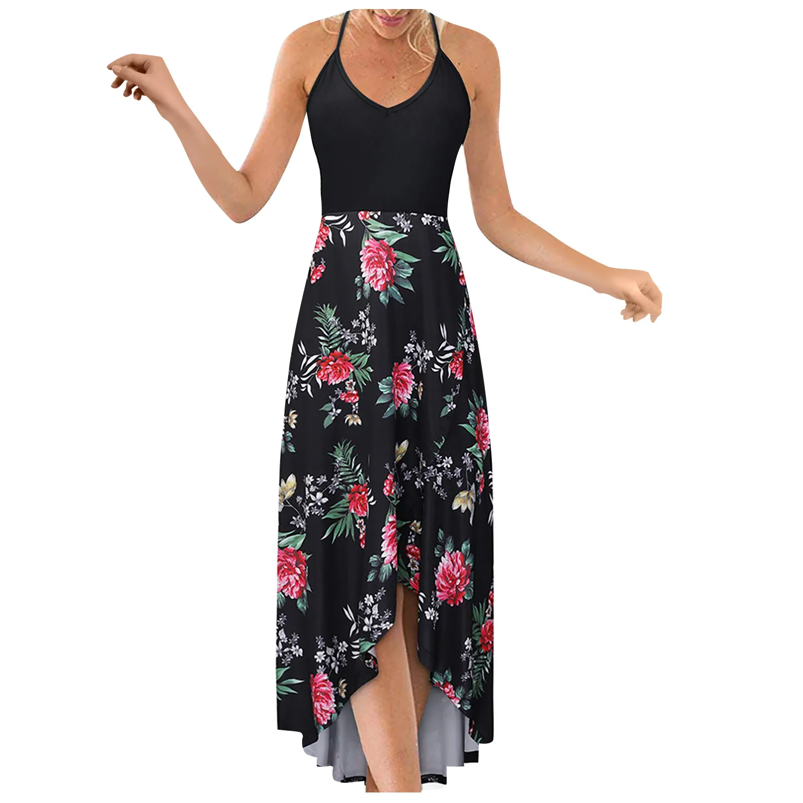 

Dresses For Women 2021 Sundresses Women Fashion V-neck Sleeveless Strap Open Back Sexy Print Dress Summer Dress Robe Femme