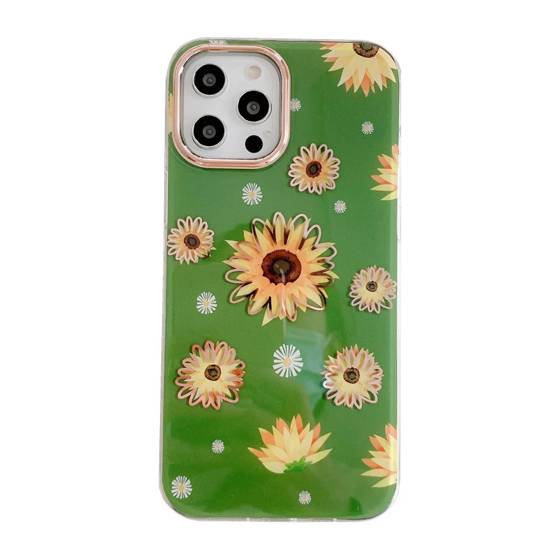 

Fashion Vintage Plating Flower Daisy Phone Case For iPhone 11 12 Pro Max Mini X XR XS 6 7 8 Plus SE Transparent Silicone Cover