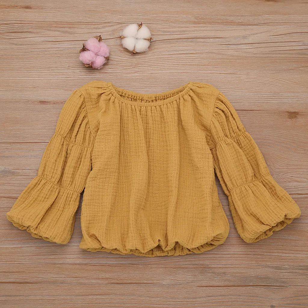 Baby Boy Girl T-shirt Toddler Kids Clothes Solid Puff Sleeve T shirt Tops Clothes Spring Autumn Children Girls Outfits
