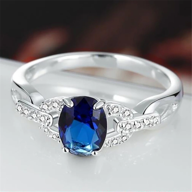 

Fashion Crystal Blue Classical Cubic Wedding Rings For Women Female Elegant Oval Zircon Engagement Ring Gift Jewelry