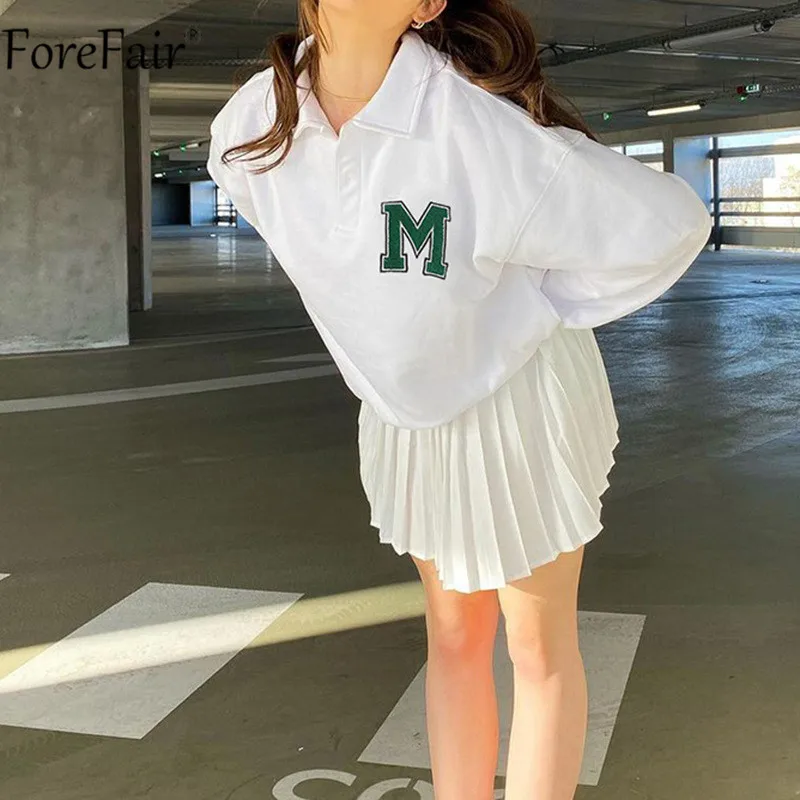 Толстовка Forefair женская с буквенным принтом Белый Свободный свитшот повседневный