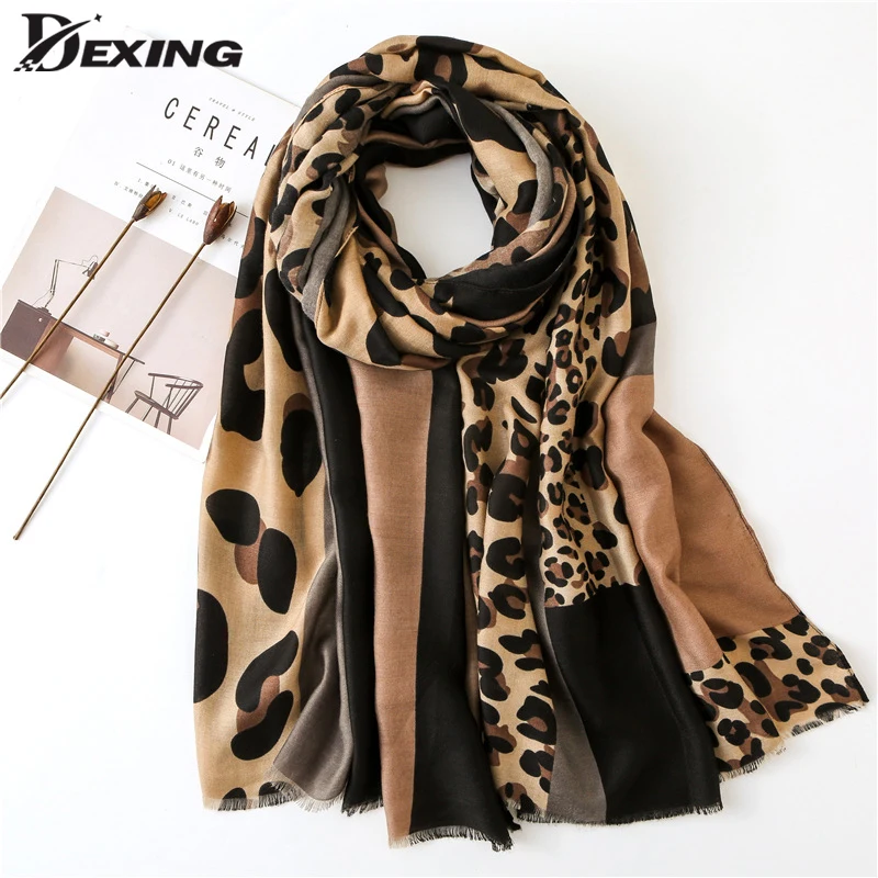 Модный зимний шарф для женщин хиджаб вискоза Теплый леопардовый лоскутный