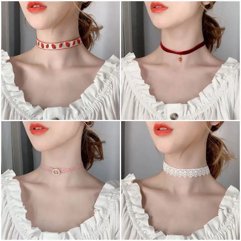 

Fabric Clavicle Chain Necklace For Women Girl Korea Bohomia Flower Charms Chian Choker Harajuku Collars Cute Daisy Lace Jewelry
