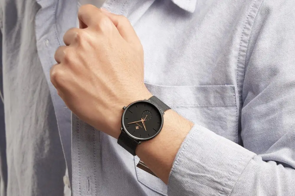 WWOOR простые мужские часы с сетчатым ремешком Второй Циферблат модные