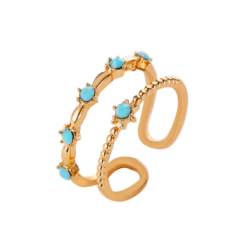 

Fashion Double-layer Blue Color Opening Adjustable Ring Female Wholesale U-shaped Index Finger Ring for Women Girls Jewelry