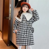 new spring winter girl coat jackets warm lattice lapel clothing kids teenage children tops thicken fashion high quality overcoat