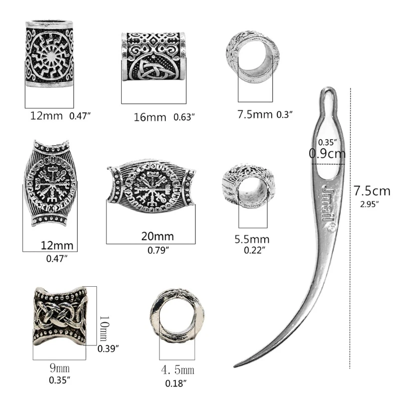 

African Dirty Braid Hair Accessories Norwegian Nordic Viking Rune Alphabet Characters Ancient Silver Hairpin Set