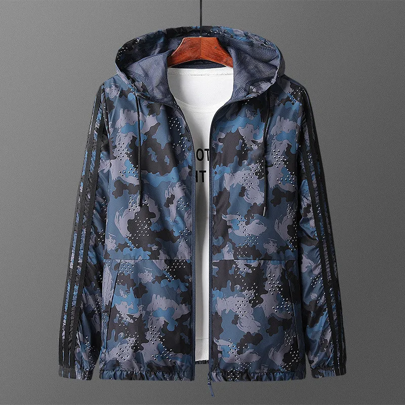 

New Men Camo Coat Fashion Jacket Outdoor Travel Windproof Coats Jackets Stripe Zip Cardigan Casual Male Clothing Dropshipping