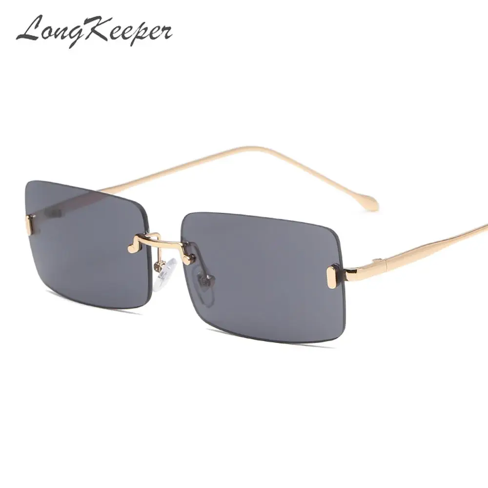 

LongKeeper New Rectangle Rimless Sunglasses Women Luxury Design Metal Frame Sun Glasses Vintage Square lentes de sol mujer