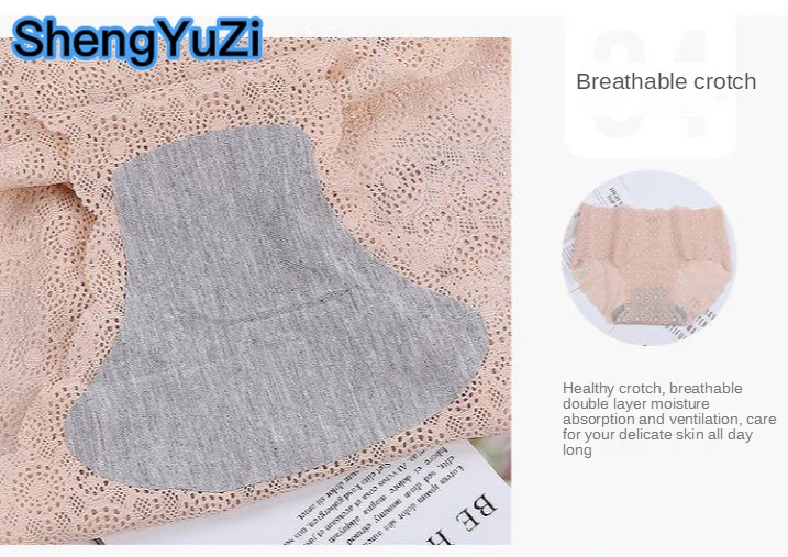 

4 PCS Women Seamless Lace Panties Cotton Briefs Ladies Knickers Female Underwear Set Mesh Sexy Lingerie Hollow Out Underpants