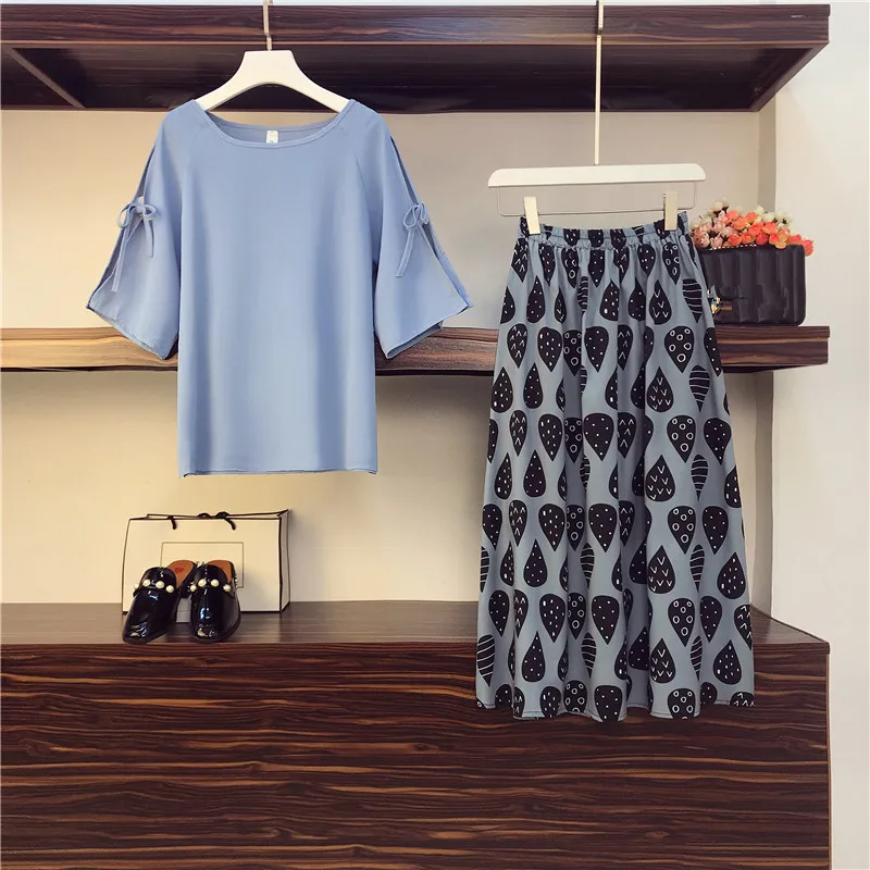 Женский летний костюм из двух предметов однотонный шифоновый топ с рукавами