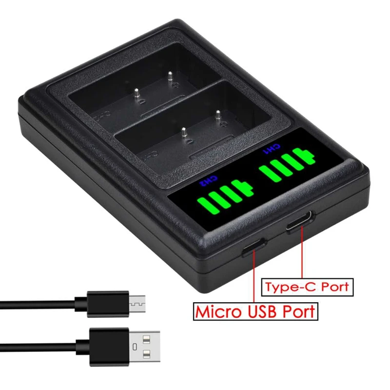 

Двойной ЖК-дисплей, Двойная зарядка аккумулятора камеры с портом типа C для Fuji NP-W235 с Micro-USB/Type-C