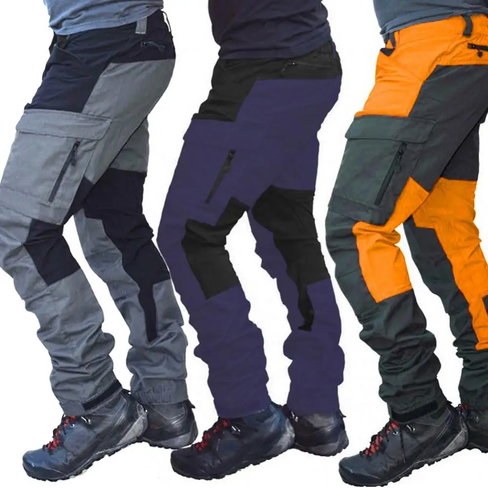 

80% New Sale Men Vogue Cool Color Block Multi Pockets Sports Long Cargo Pants Work Trousers Plus Size For Male