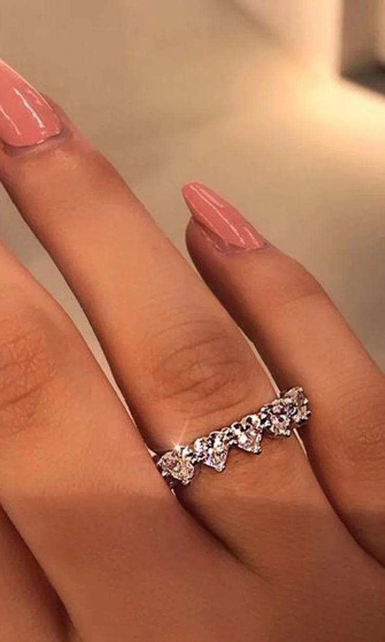 New Trendy Engagement Rings For Women AAA White Zircon Cubic Five Heart Ring Elegant Finger Female Wedding Band Jewerly | Украшения и