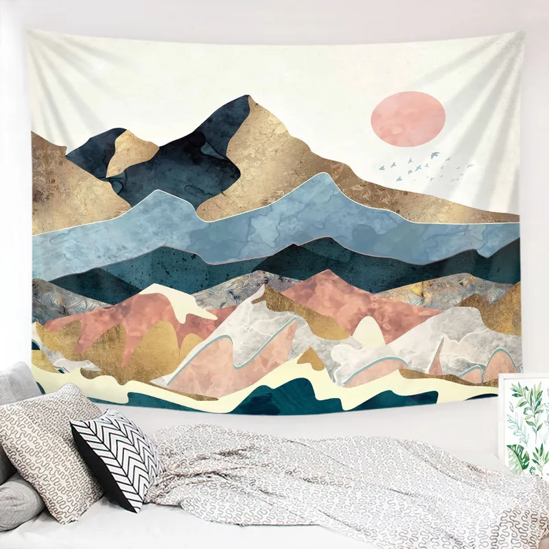Богемный горный гобелен с принтом солнца Хиппи Мандала настенный фон для декора