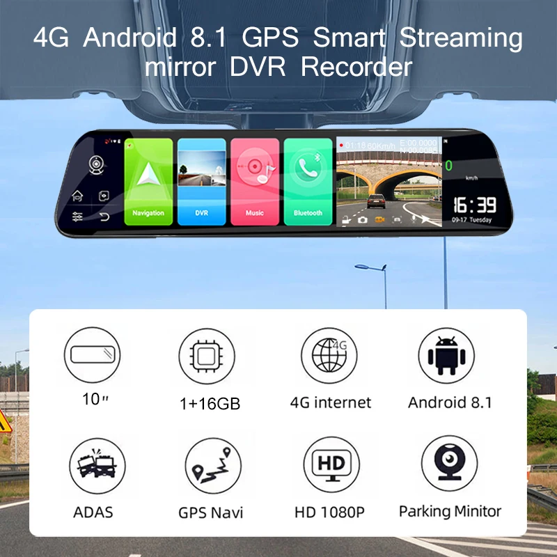 Anfilite 4G ADAS 10 дюймов Android Авто GPS навигация видеорегистратор с приводом зеркало