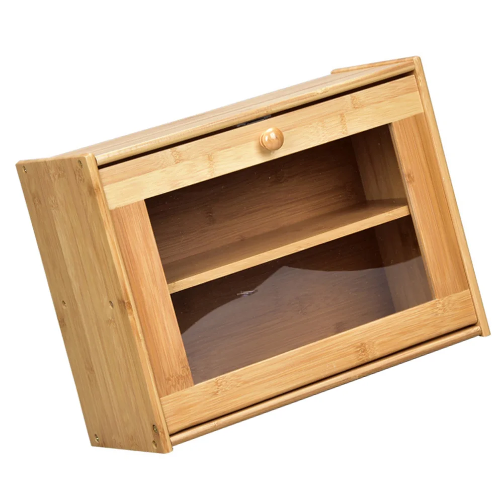 

1Pc Bamboo Bread Box Double Layer Storage Bin Home Kitchen Food Container
