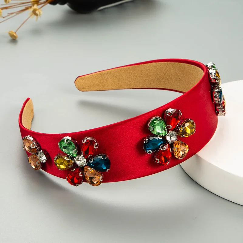 

New Fashion Youth Broad-rim Colored Rhinestone Drill Adult Headbands Simple Solid Color Fabric Hairband Women Hair Hoops