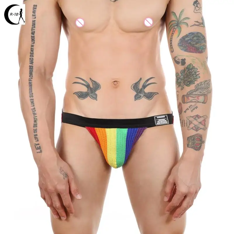 

Мужское сексуальное нижнее белье Slassic для спорта фитнеса радужного цвета, двойные стринги, удобный дышащий боди, трусы, трусы