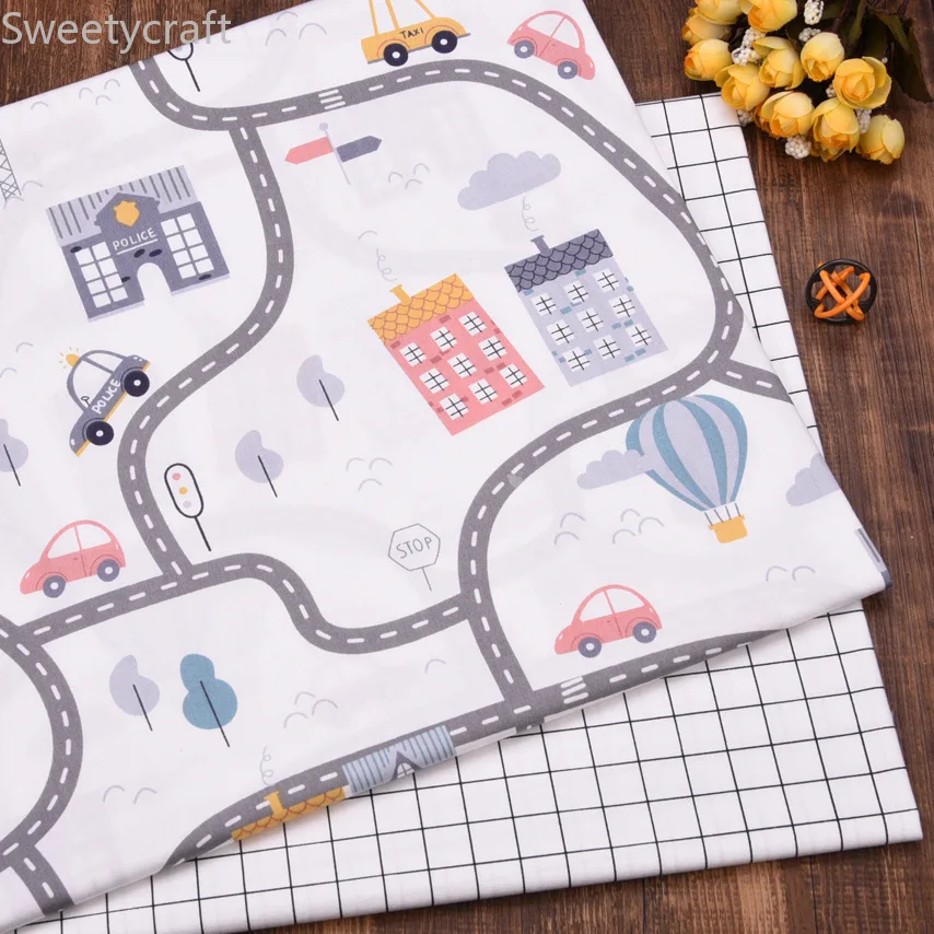 

160cmX10M cartoon Car Road 100% Cotton Twill Fabric Patchwork Cloth,Sewing baby Bed Sheet Quilting Fat Quarters Material Fabric